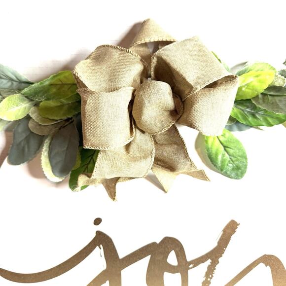 White And Gold Joy Holiday Sign Floral Bow Wooden Door Hanger Christmas Decor - Picture 3 of 5
